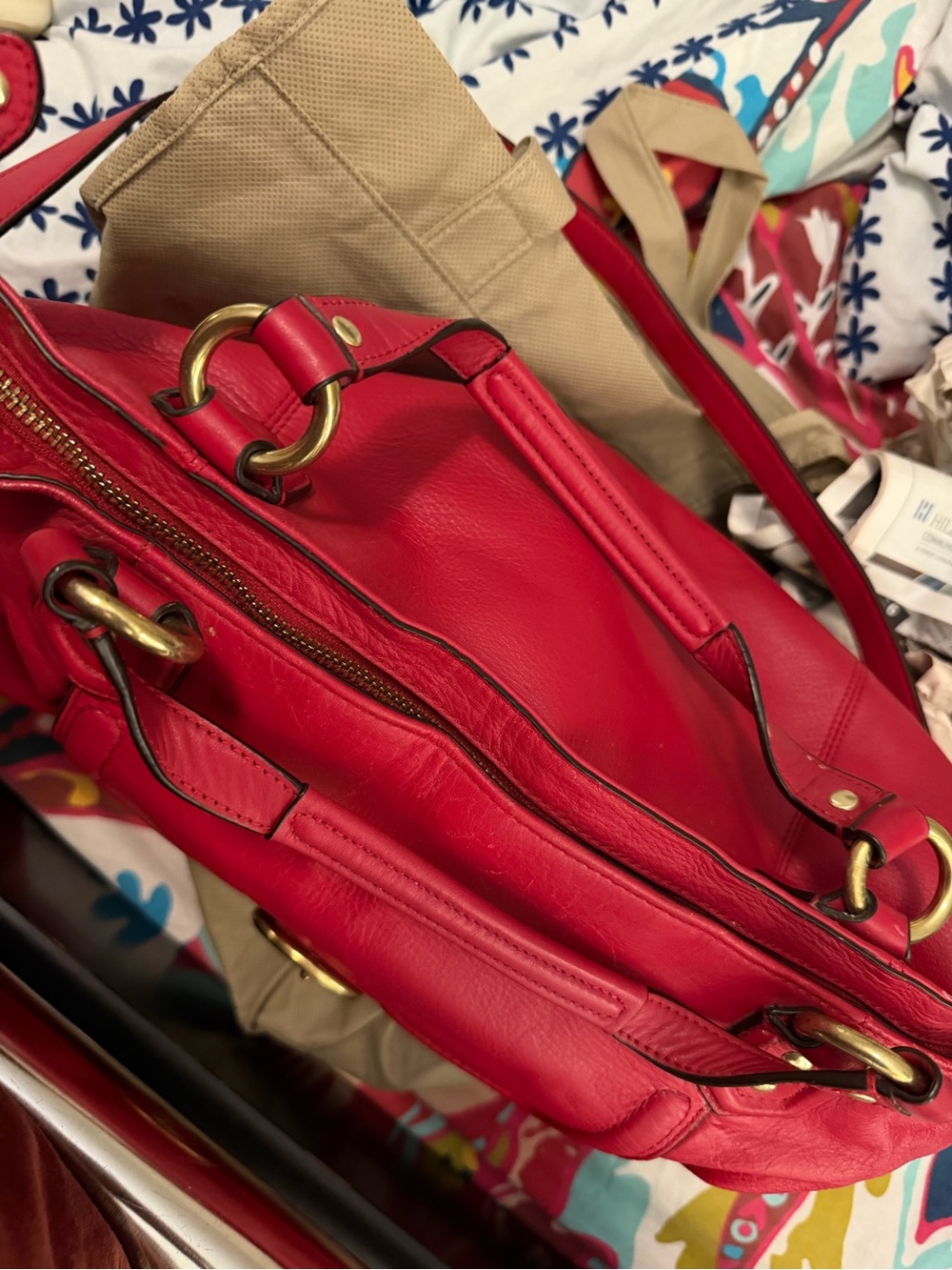 Coach Red Leather Shoulder Bag with Gold Hardware - Picture 7 of 7